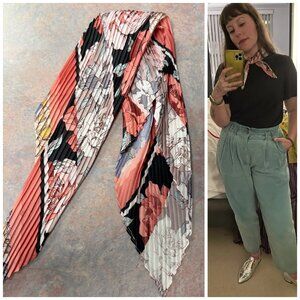 Vintage Micro Pleated Floral Pastel Neck Hair Scarf